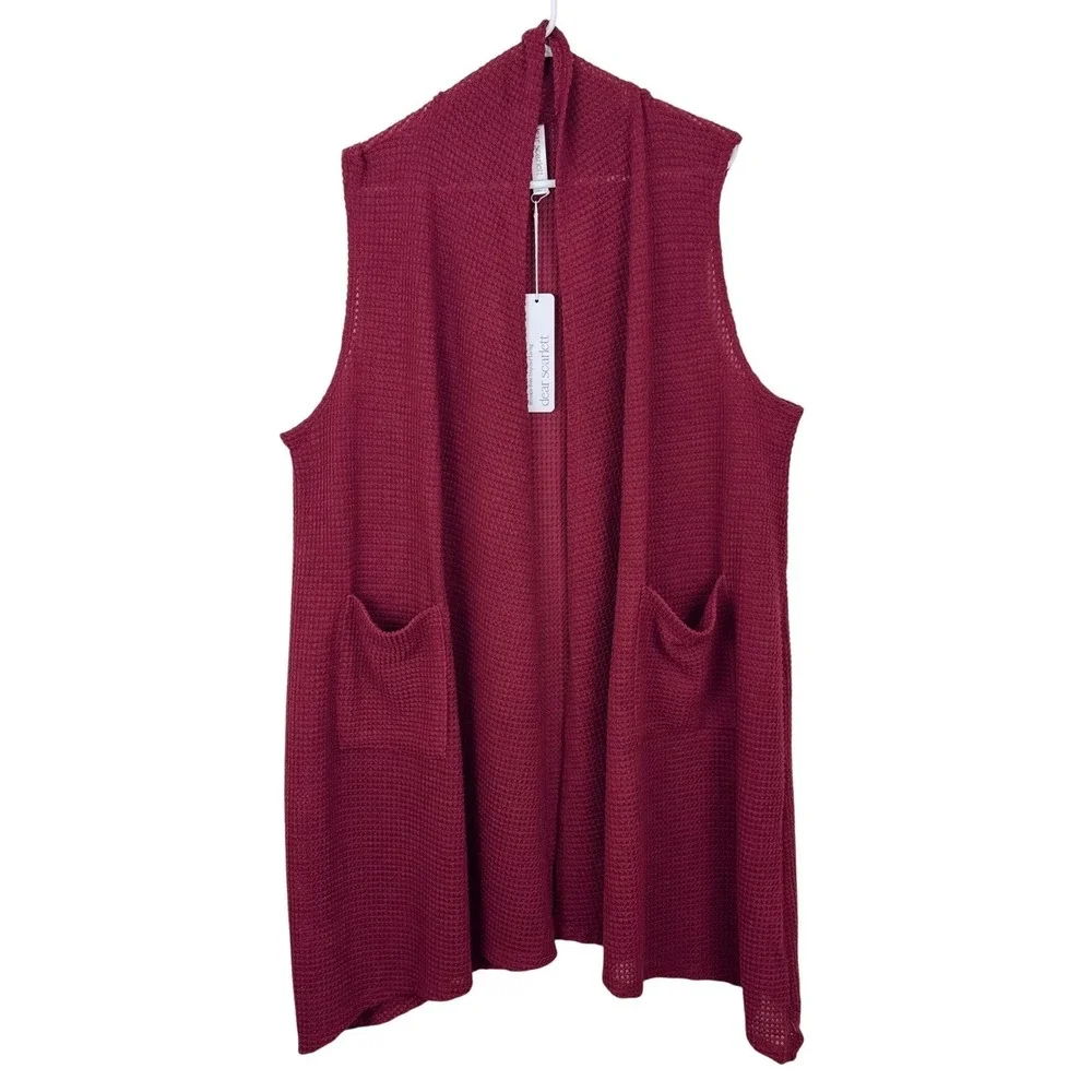 Burgundy‎ Waffle Knit Vest Casual Chic Office Elevated Basics Layering